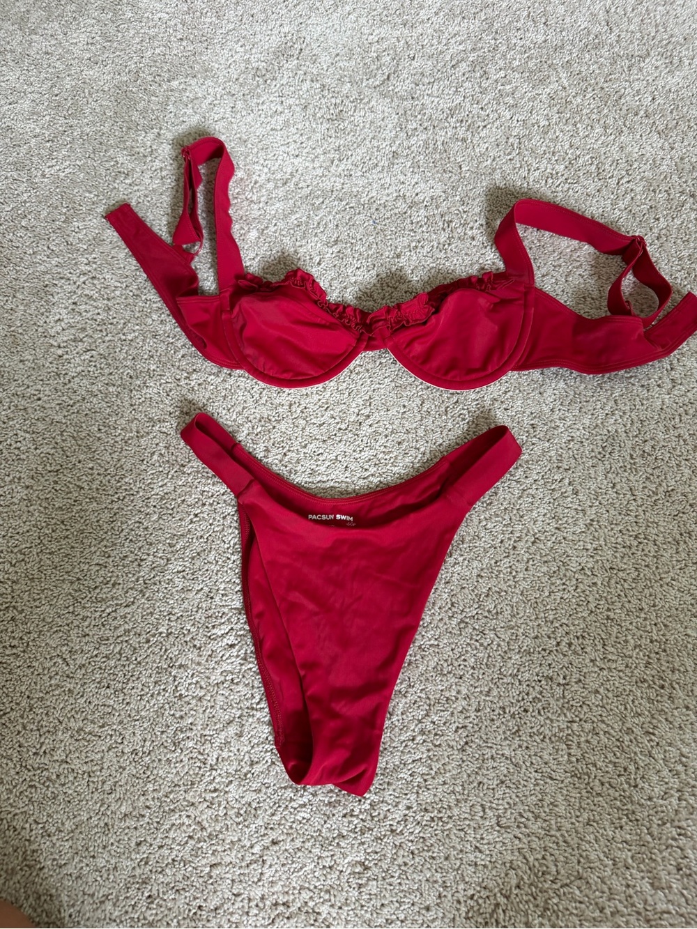 PacSun Red Ruffle Underwire Bikini Top & High Leg Bottoms
